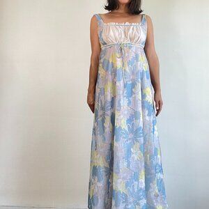 Vintage 70s Floral Maxi Babydoll Nightgown Size M